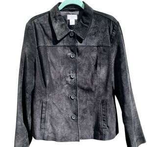 LOFT Vintage Y2K Black Suede Jacket Button Front Relaxed Casual Whimsygoth Sz L